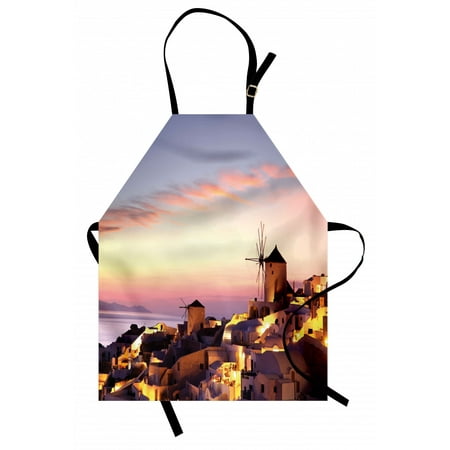 

Windmill Apron Famous Santorini Island in Greece Houses Evening View Architecture Village Image Unisex Kitchen Bib Apron with Adjustable Neck for Cooking Baking Gardening Multicolor by Ambesonne