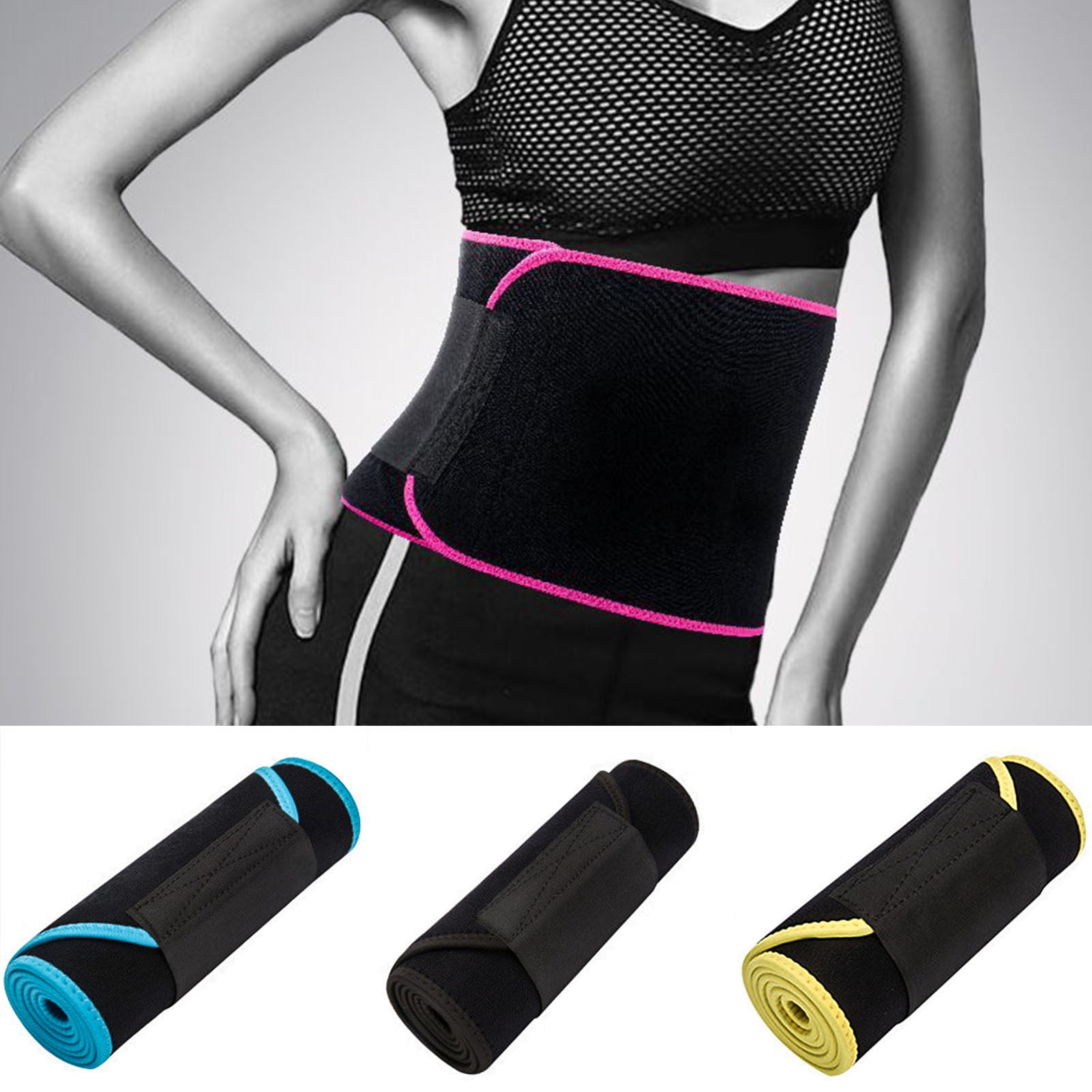 HEVIRGO Women Adjustable Waist Tummy Trainer Belt Belly Trimmer Sweat Training Girdle Lemon Yellow One Size