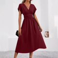 thumbnail image 2 of Summer Fashion Dresses for Women Plus Size Round Neck Casual Solid Color Pocket Short-sleeved Knee-length Price Reduction Alert:50% Off!, 2 of 9