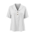 thumbnail image 4 of Yrmaups Loose Fit Short Sleeve Button Down Blouse for Women, Casual Collared Top, Soft Stretch Tee for Beach Travel Office Everyday Wear, White L, 4 of 6