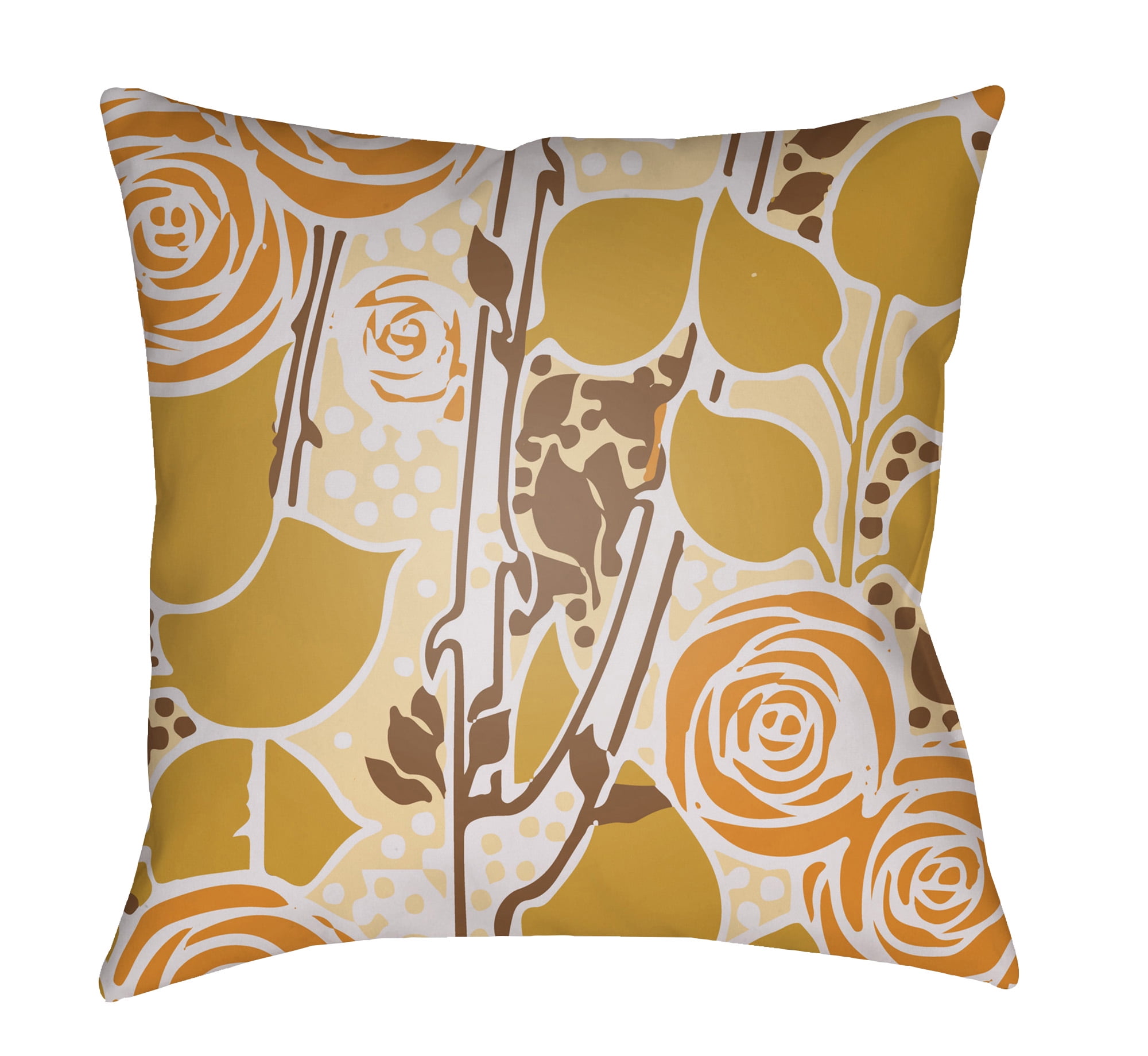 18" Yellow and Orange Floral Square Throw Pillow Cover with Knife Edge