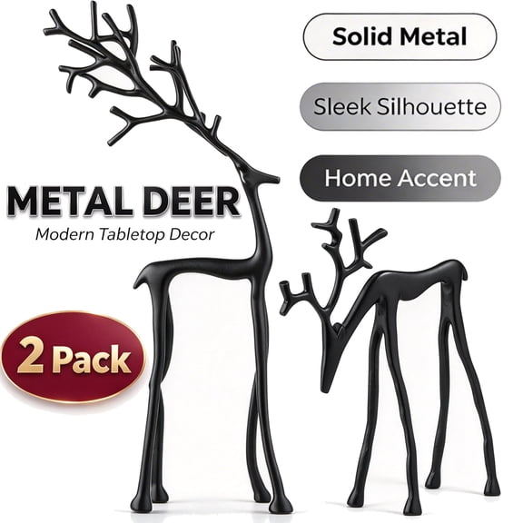 2 Pack Reindeer Decorations Black Metal, Small Metal Deer Christmas Decoration, Sturdy, Minimalist