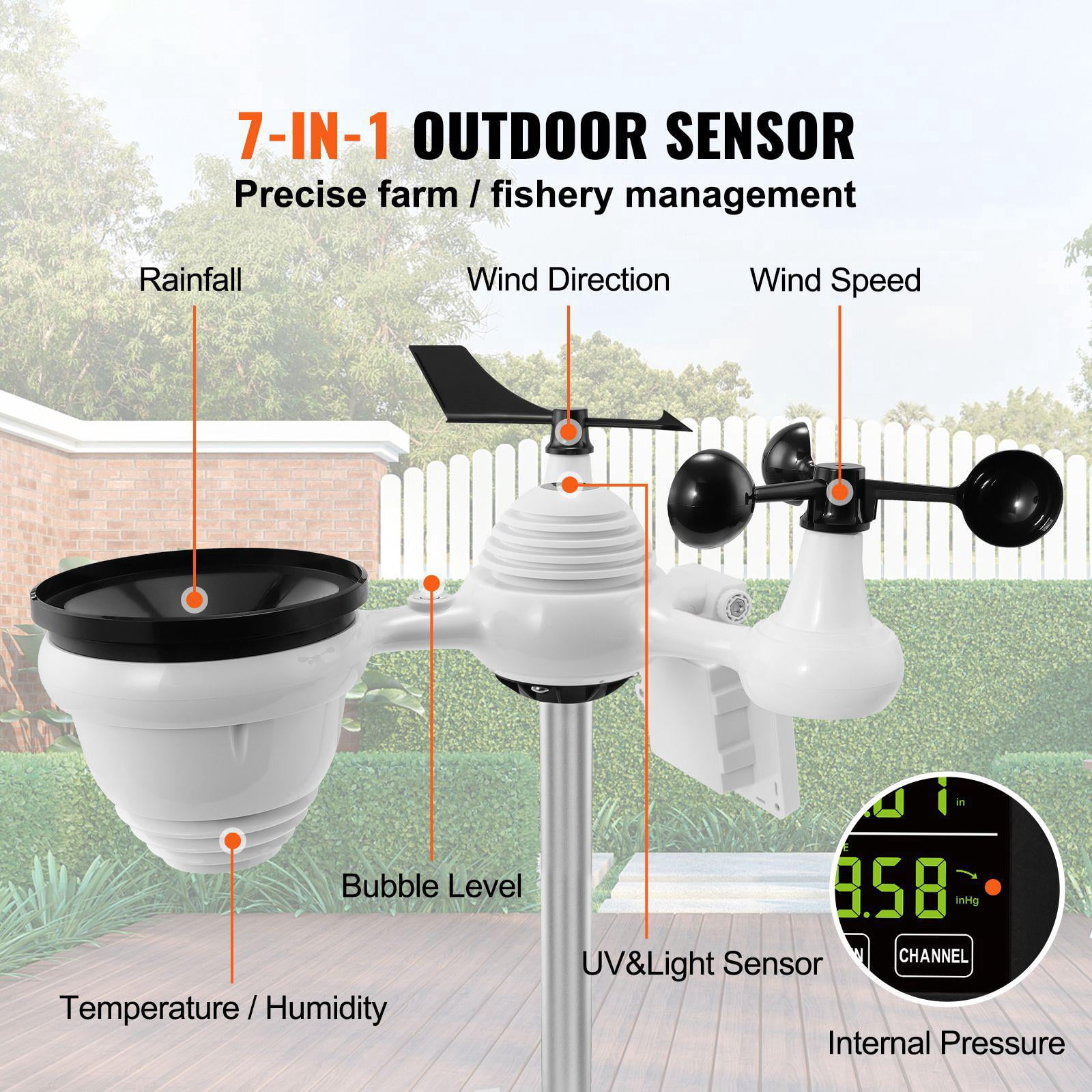 7-in-1 Wi-Fi Weather Station with 7.5 Inch Color Display Solar Wireless Outdoor Sensor for Temperature Humidity Wind Speed Direction Rain Alarm Alerts
