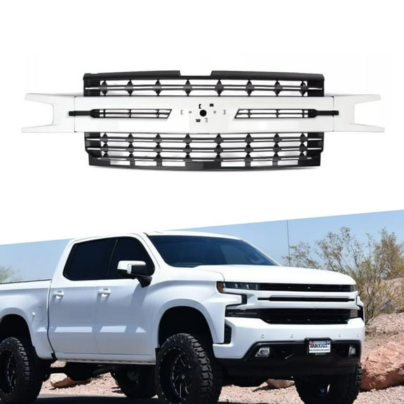 ONEPI Front Grill Fit For Chevy Silverado 1500 2019 2020 2021 Models, Summit White W/Black Insert