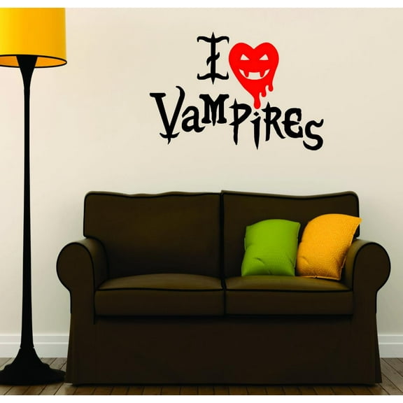Custom Wall Decal Vinyl Sticker : I Love Vampires Halloween Holiday Seasonal Decoration Sign 16x32