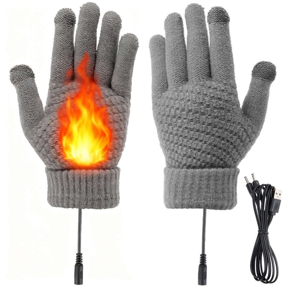 BadPiggies Heated Winter Gloves for Men Women, Electric Hand Warmers Windproof Touchscreen Thermal Warm Knit Gloves for Hiking Skiing Outdoor Sports - Gray