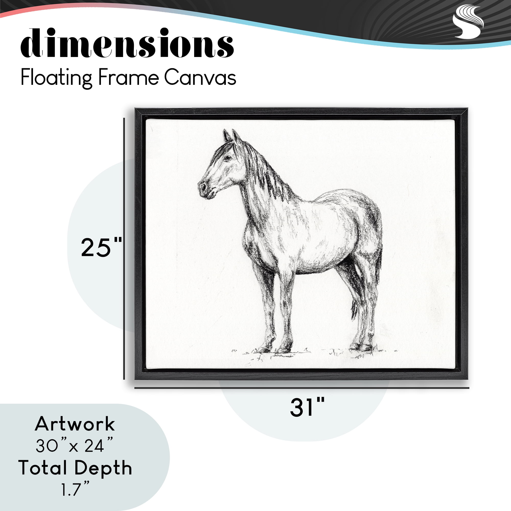 Stupell Industries Horse In Charcoal Black Framed Floater Canvas Wall Art, design by Leah Noel Art