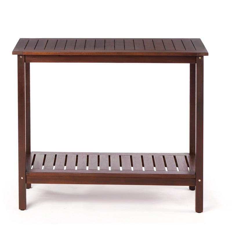 Easy4Home 42"Dx18"Wx37"H Acacia Wood Patio Console Table Indoor&Outdoor Storage Shelves, Dark Brown