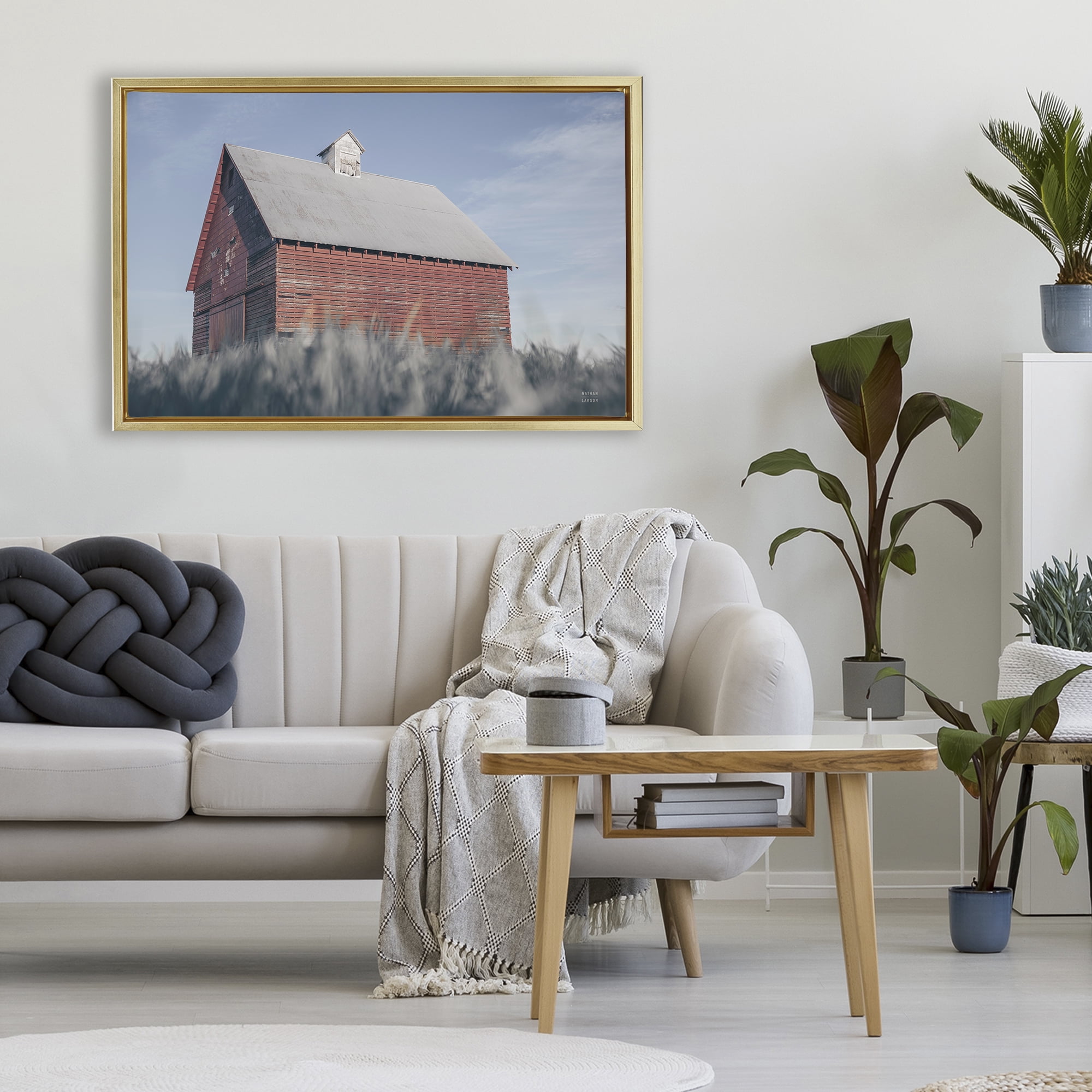 Stupell Industries End Of The Field Cottage Gold Framed Floater Canvas Wall Art, design by Nathan Larson