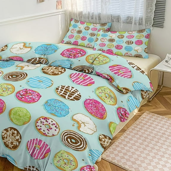 3 Pcs Soft Bedding Set, Includes 1 Duvet Cover with Zipper And 2 Pillow Shams,Sweet Donuts Twin(86"x70")