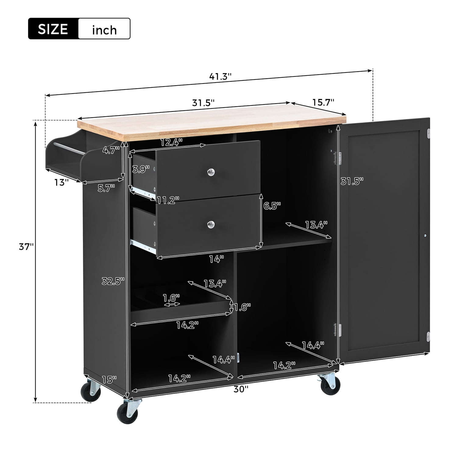 Kepooman Kitchen Cart with Spice Rack, Towel Rack & Two Drawers, Kitchen Island on Wheels for Your Daily Food Preparation, Black Kepooman Kitchen Cart with Spice Rack, Towel Rack & Two Drawers, Kitchen Island on Wheels for Your Daily Food Preparation, Black