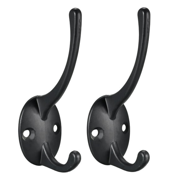 Unique Bargains Dual Prong Coat Hooks Wall Mounted Double Hooks Utility Black Hook for Coat Towel Hat 87mm x 29mm x 42mm 2Pcs