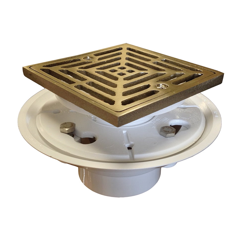 2" x 3" PVC Shower Drain/Floor Drain with 4" Nickel Bronze Square