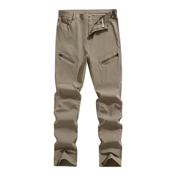 PIMSSY Men Casual Pants Straight Fit Comfortable Lightweight Elastic Waist With Zipper Pockets For Daily Wear Home Outdoor Hiking Spring Summer Fall Male Relaxed Fit Solid Color Slacks