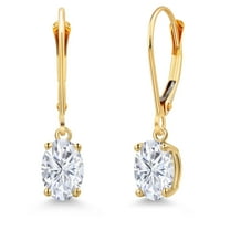 Gem Stone King 14K Yellow Gold White Zirconia Earrings for Women | 3.00 Cttw | Gemstone Birthstone | Oval 7X5MM
