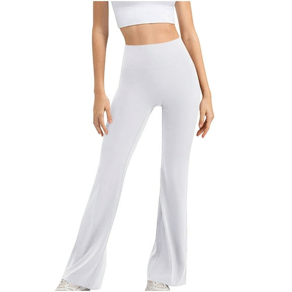 Mwjwdo Yoga Pants Women High Waisted Wide Leg Tummy Control Pants Bell Bottom Leggings Stretchy Workout Gym Casual Yoga Pant White L