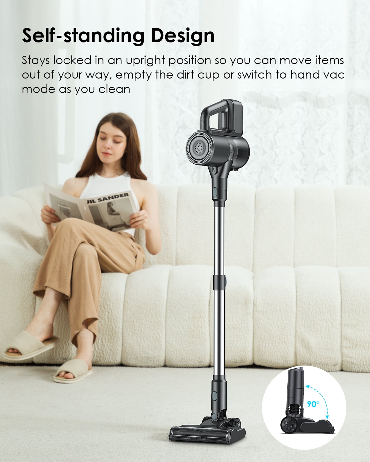 Cordless Vacuum Cleaner, 40Kpa 35Mins Stick Vacuum, Lightweight and Versatile, Deep Cleans, Self-Standing, Green LED