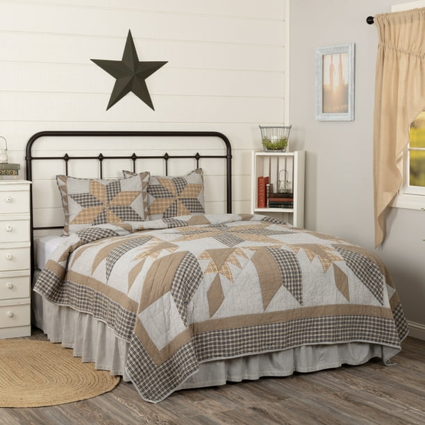 Warm Grey Farmhouse Bedding Dakota Star Blue Cotton Pre