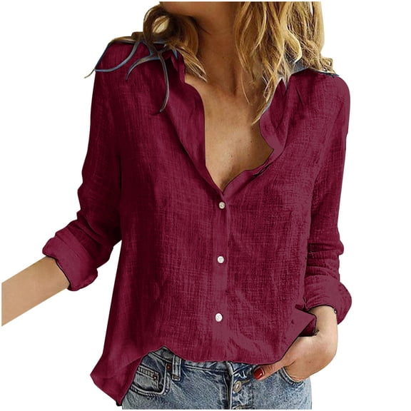 Linen Shirts for Women Button Down Tshirt Dressy Casual Gauze Blouses Comfy Lightweight Long Sleeve Spring Top Dressy Lightweight Comfy Outfits Going Out Tops Ladies Fashion Trendy