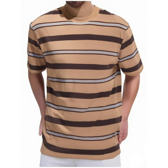Jalioing Summer Casual T Shirt for Men Classic Short Sleeve Crew Neck Striped Tee Shirt Vintage Fashion Tops