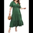 thumbnail image 2 of Vestido Informal de Lunares para Mujer, Talla Grande, de Verano, Corta, Cuello en V, Holgado, Escalonado Verde L, 2 of 10