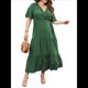 thumbnail image 2 of Vestido Informal de Lunares para Mujer, Talla Grande, de Verano, Corta, Cuello en V, Holgado, Escalonado Verde XXL, 2 of 10