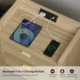thumbnail image 3 of Sanspredet Rattan Nightstand with Charging Station, Boho Modern Bedside Tables with 2 Drawer, Bed Side Tables End Table for Bedroom - Light Oak, 3 of 10