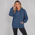 thumbnail image 3 of Evdexr Hoodies for Women Casual Button Collar Long Sleeve Hooded Sweatshirt Pullover 2026 Fall Winter Oversized Tops With Pocket Blue 2XL, 3 of 3
