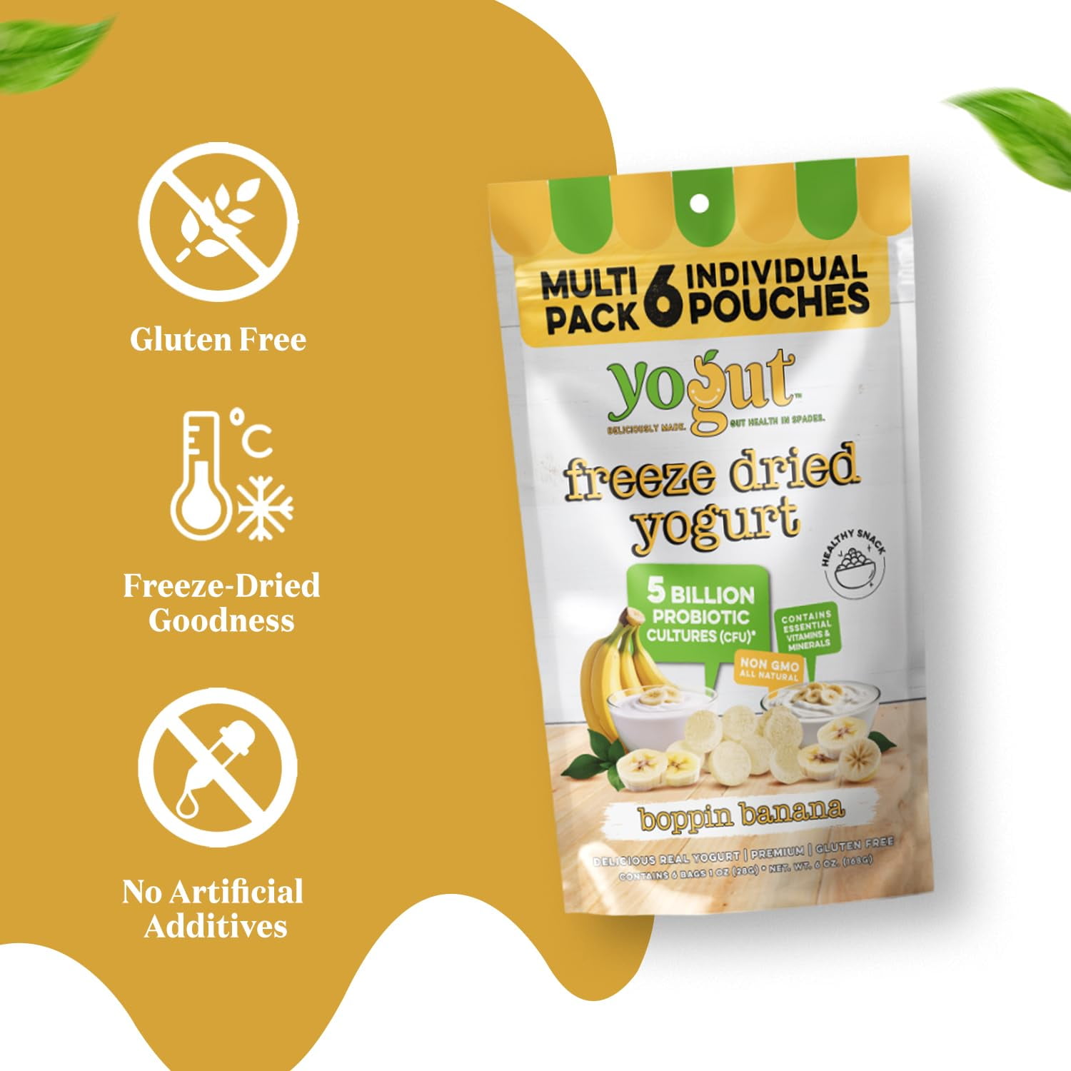 Freeze-Dried Banana Yogurt Bites, 6-pack, Crunchy Texture, Gluten-Free, Non-GMO, with 5 Billion Probiotic Cultures