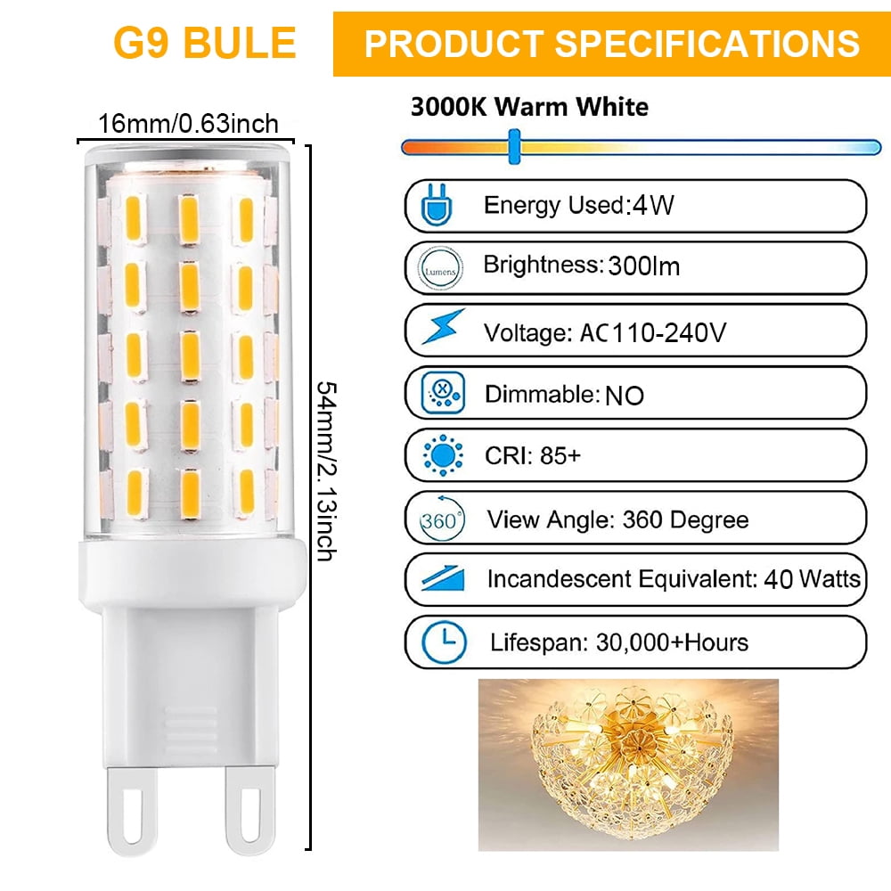 Rosnek G9 Led Corn Light Bulb No Flicker AC110-240V 4W 54LEDs SMD 4014 LED  High Power LED Spotlight Bulb for Crystal Light, 10 Pack, White