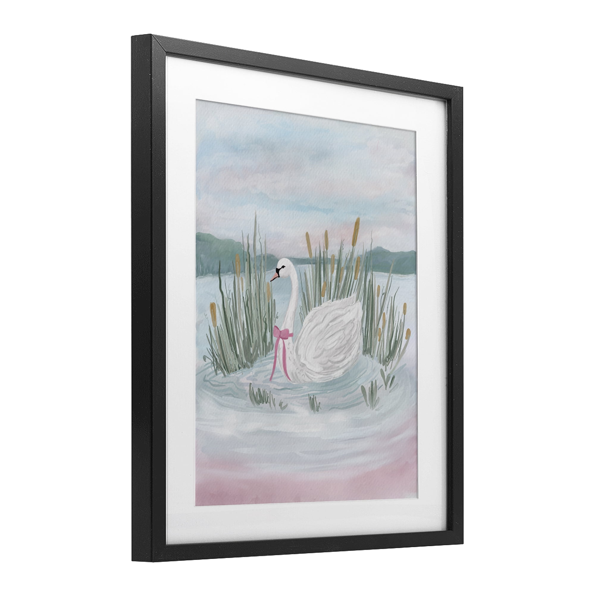 Stupell Industries Swan Serenade on Lake Black Framed Print Under Glass, design by Adreane Fippinger