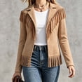 thumbnail image 4 of Miqool Womens Faux Suede Fringe Jacket Casual Long Sleeve Lapel Collar Button Down Jacket Vintage Cowgirl Style Western Coat, 4 of 6