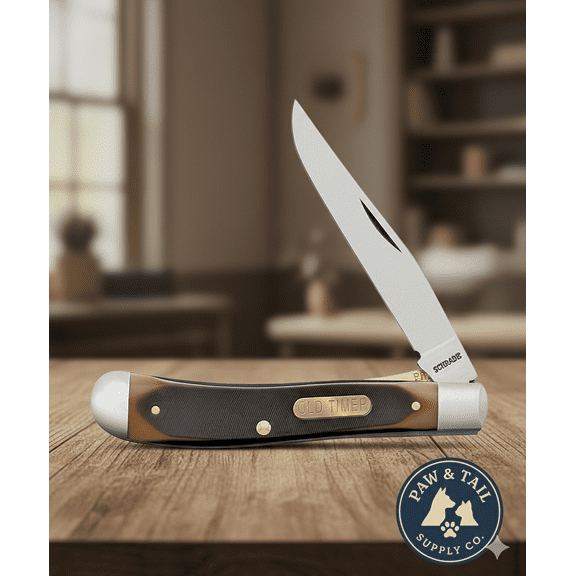 Old Timer Gunstock Trapper 3-7/8" Lockblade Knife Sawcut Handle Pocket Knife