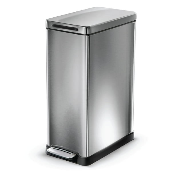 Home Zone Living Bote de basura de cocina delgado de 12 galones, acero inoxidable, pedal, 45 litros