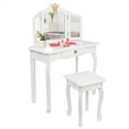 thumbnail image 3 of Children's Wooden Vanity Table & Stool Set,Children's Wooden Dressing Table Three-Sided Folding Mirror Dressing Table Chair Single Drawer for Girls Crown Style (White), 3 of 7