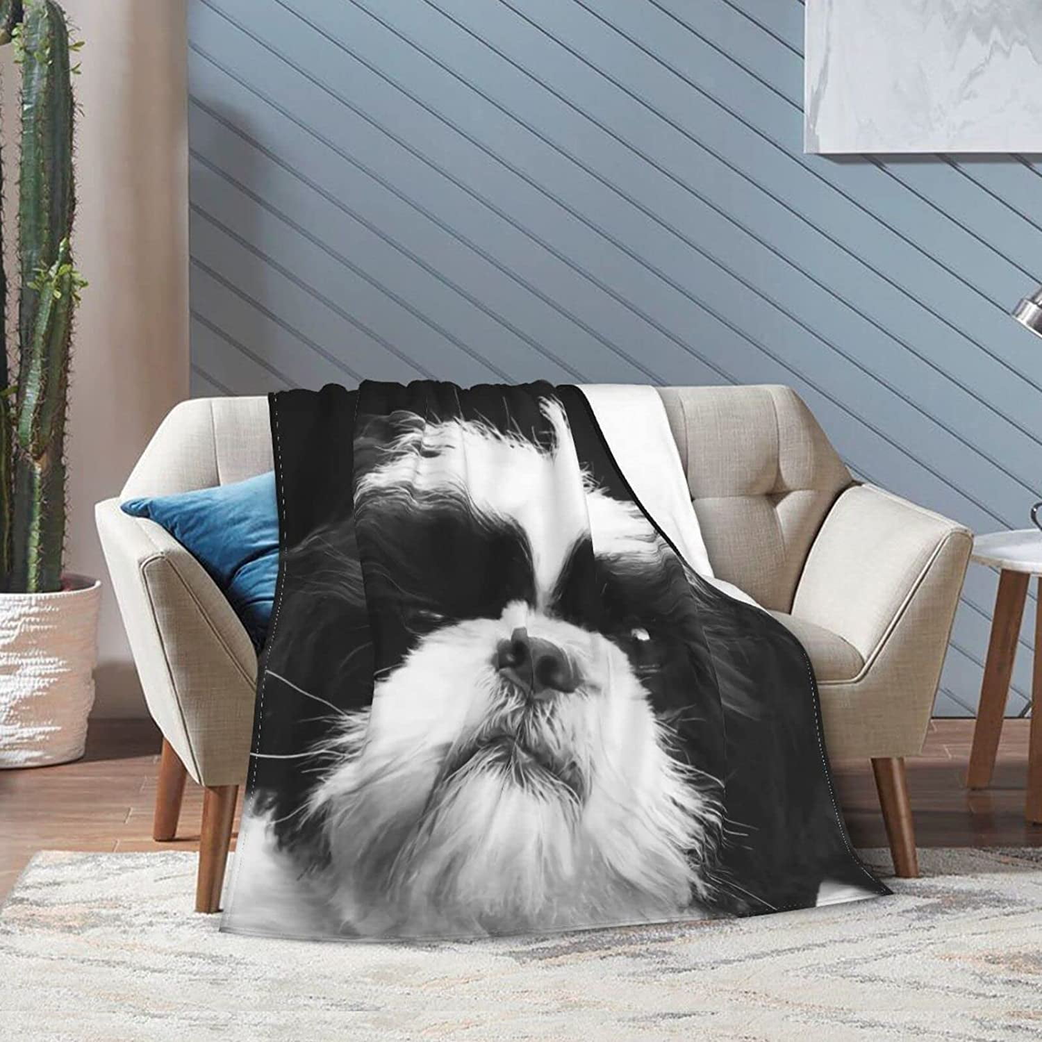 Newhomestyle 3D Flannel Plush Throw Blanket, 60"x50" Black White Shih Tzu Dog Family Pet Cute Animal Pattern, Super Cozy Air Conditioning Blanket