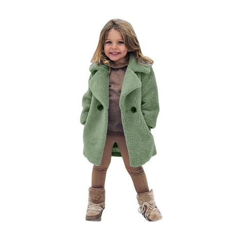 

DENGDENG Toddler Baby Girls Fleece Long Sleeve Open Front Coat Turndown Collar Outerwear Pockets Warm Winter Clothes 18M-6Y