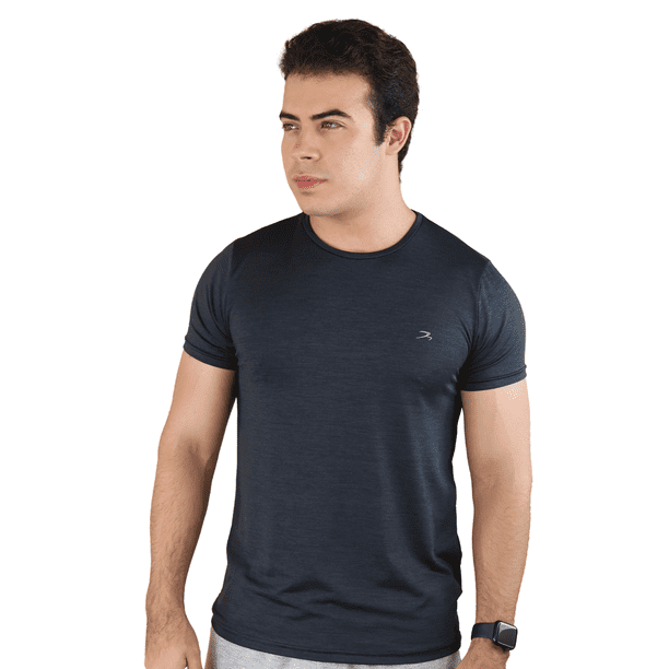 Playera Transpirable Hombre Para Ejercicio Negro Jaspe Manga Corta