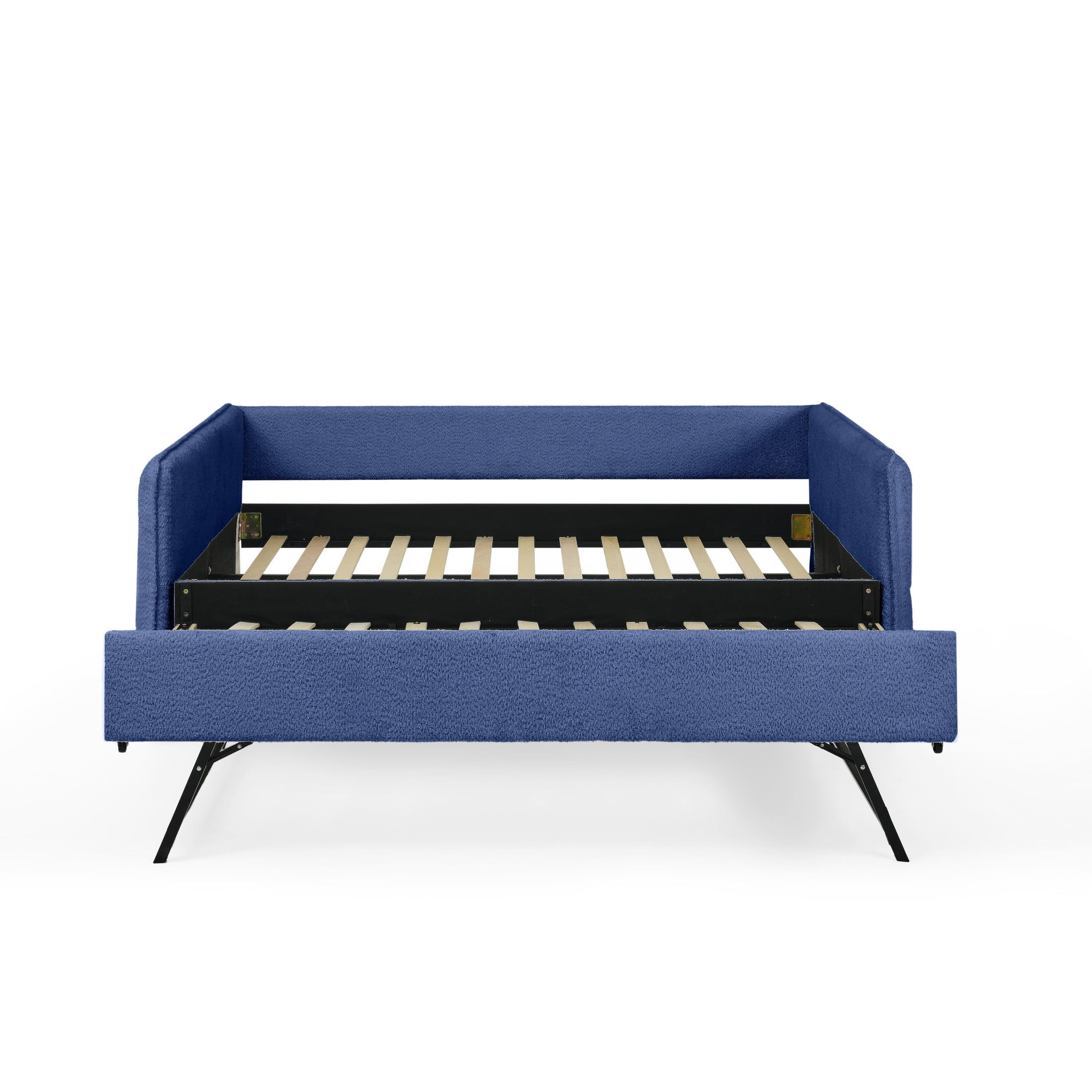 Noble House Zenton Full Size Boucle Daybed, Tufted Sofa Bed Frame with Trundle, Modern Guest Sleeper Couch, Blue