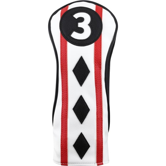 Majek Golf Clubs Club Premium Poker Diamond Protective Hand Made Black Red White Head Cover #3 Fairway Metal Woods Cover