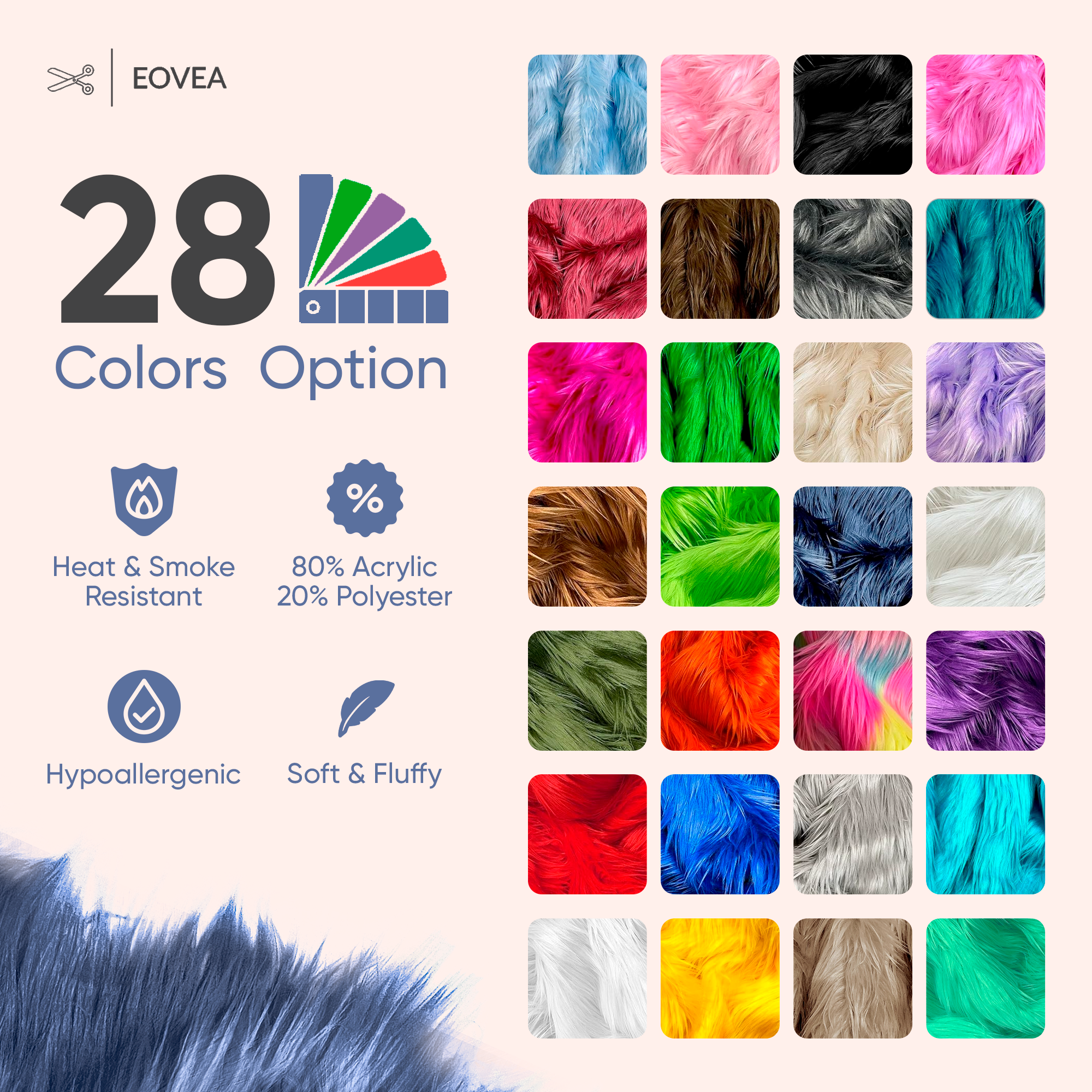 EOVEA Shaggy Faux Fur Fabric by The Yard - 180" X 60" Inch - Long Pile Fur - Fake Fur Materials - Soft & Fluffy Craft Fabric Supplies for DIY Arts & Crafts, Apparel, Costumes, Rugs