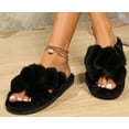thumbnail image 3 of Women's Open Toe Slippers Fuzzy  House Slippers for Women Cozy Criss Cross Furry Slides Slippers, 3 of 7