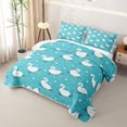 thumbnail image 3 of Erosebridal Star Heart Swan Print Quilt King for Girls Boys, Teal White Romantic Water Bird King Coverlet Set, 3-Piece, 3 of 7
