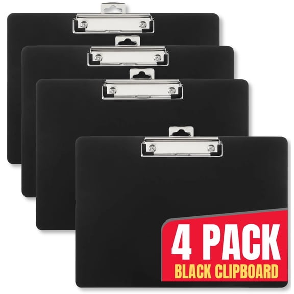 1InTheOffice Landscape Clipboard, Black Horizontal Clipboard, 8.8 x 12.4-inch, 4 Pack