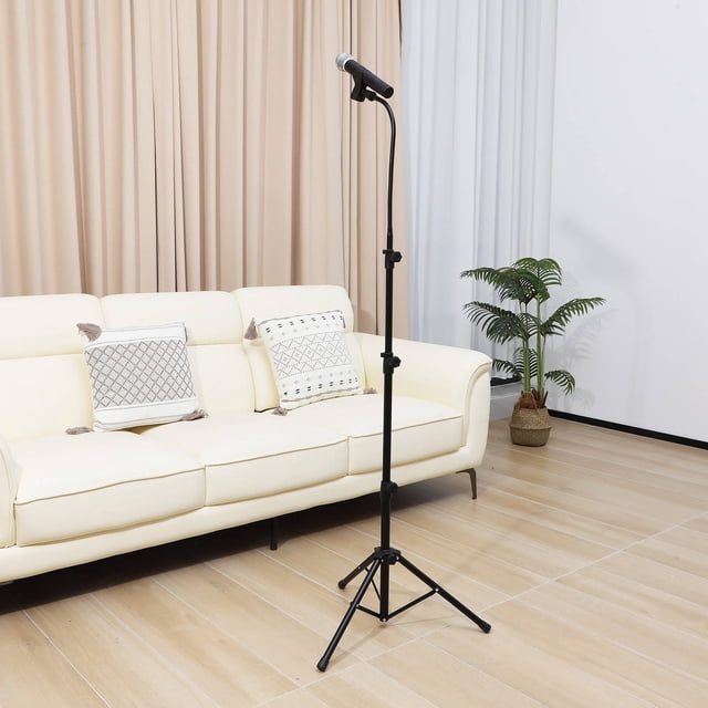 Raindrops 1Set Portable Tripod Mic Stand Floor Metal Adjustable Microphone Holder Black