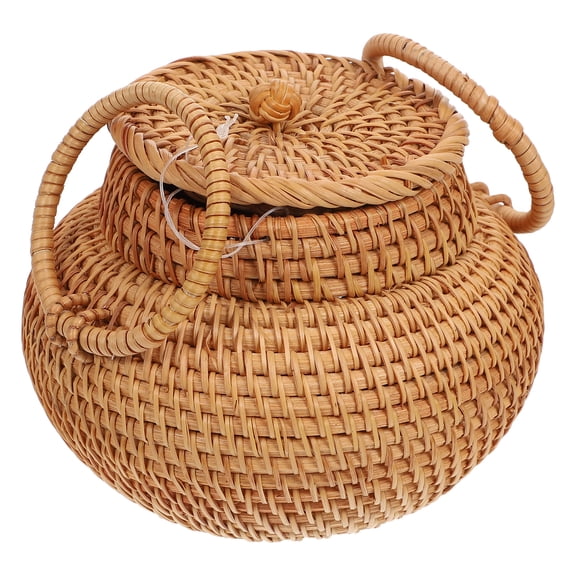 KAKOWELY Handmade Sundries Organizer Rattan Storage Box 1Pack Brown 5.5X5.5in