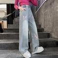 thumbnail image 6 of Girls Fashionable Embroidered Denim Jeans With Decorative Bow Detail Comfortable Straight And Wide Leg Trousers For Casual Wear, 6 of 8