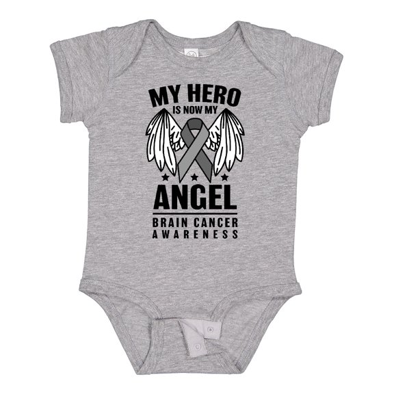 Inktastic My Hero is Now My Angel Brain Cancer Awareness Boys or Girls Baby Bodysuit