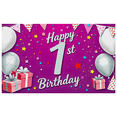 thumbnail image 2 of Purple Backdrop Banner with Glittery Happy 1st Birthday Text Balloons Gifts and Star Elements Birthday Party Decoration Photography Props Party Supplies, 2 of 8