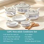 The Pioneer Woman 12-Piece Classic Aluminum Cookware Set, PFAS-Free Ceramic Nonstick, Pots and Pans Set with Decal Pattern, Agatha Blue